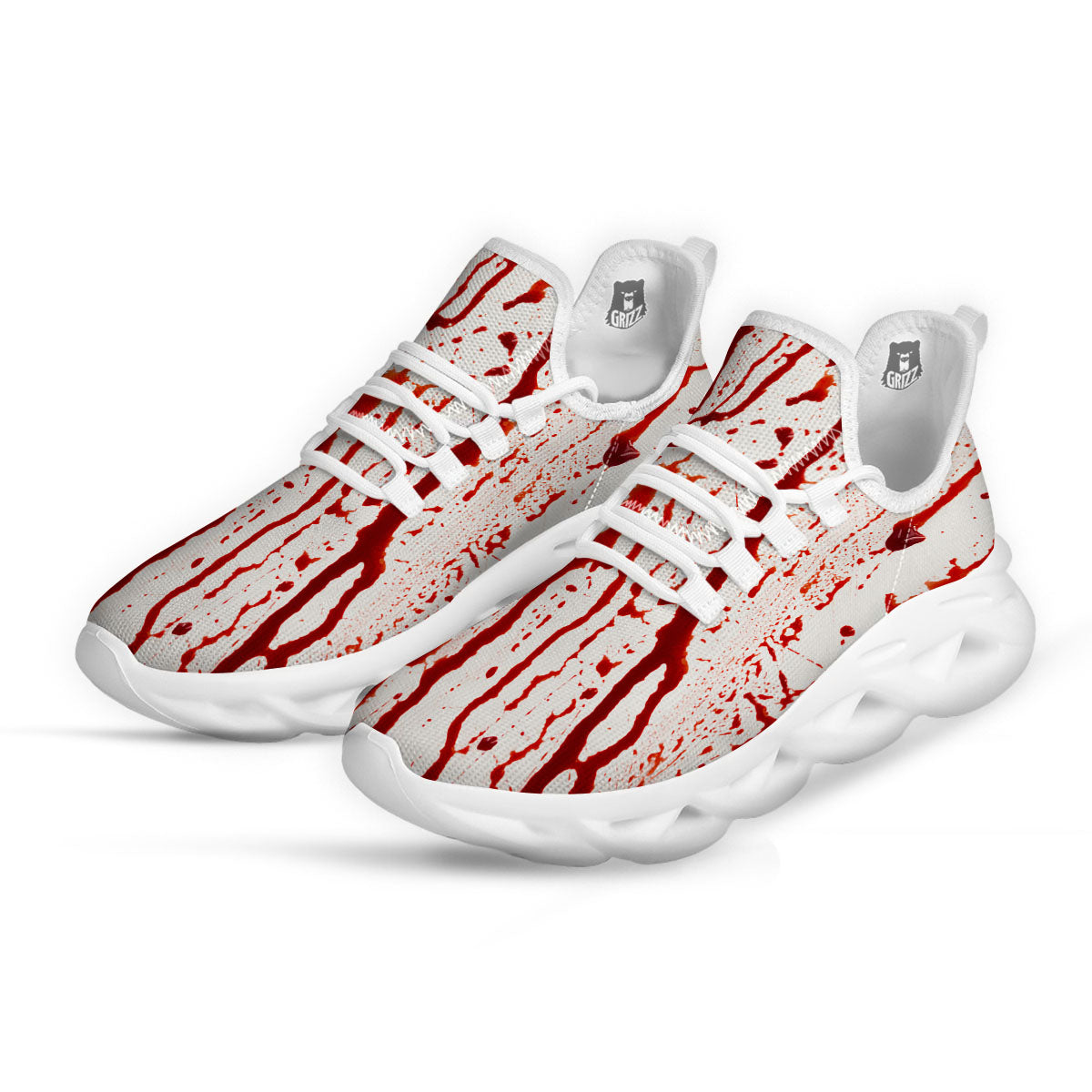 Blood Drip Print White Running Shoes-grizzshop
