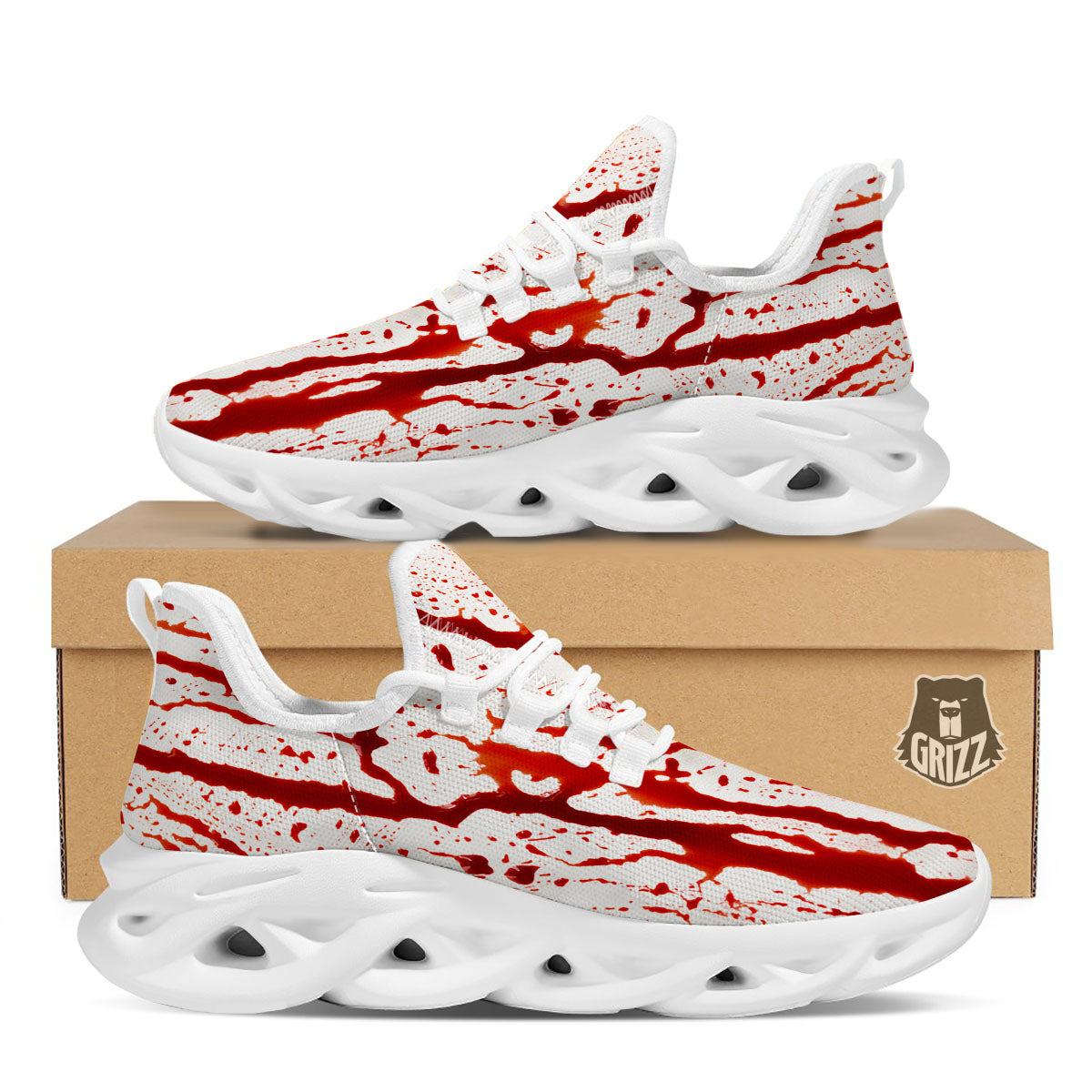 Blood Drip Print White Running Shoes-grizzshop