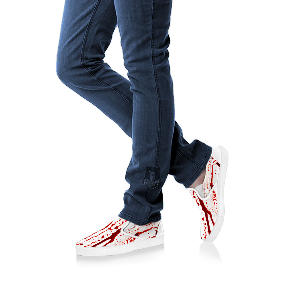 Blood Drip Print White Slip On Shoes-grizzshop