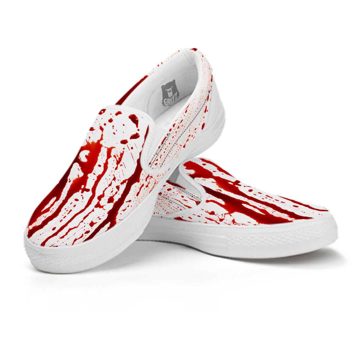 Blood Drip Print White Slip On Shoes-grizzshop