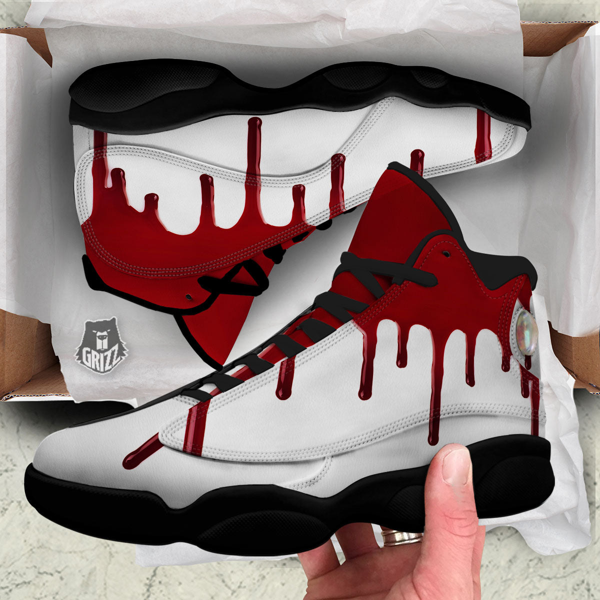 Blood Flowing Red Print Black Basketball Shoes-grizzshop