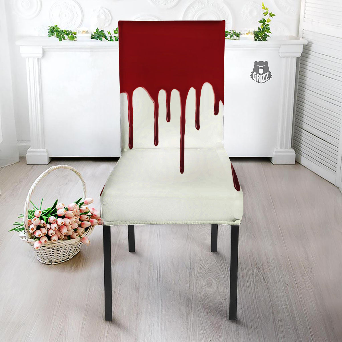 Blood Flowing Red Print Dining Chair Slipcover-grizzshop