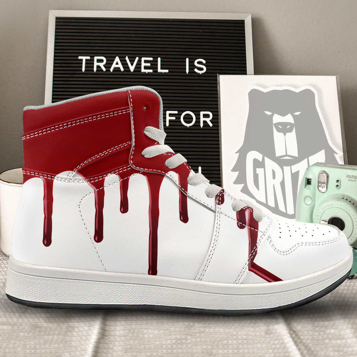 Blood Flowing Red Print High Top Sneakers-grizzshop