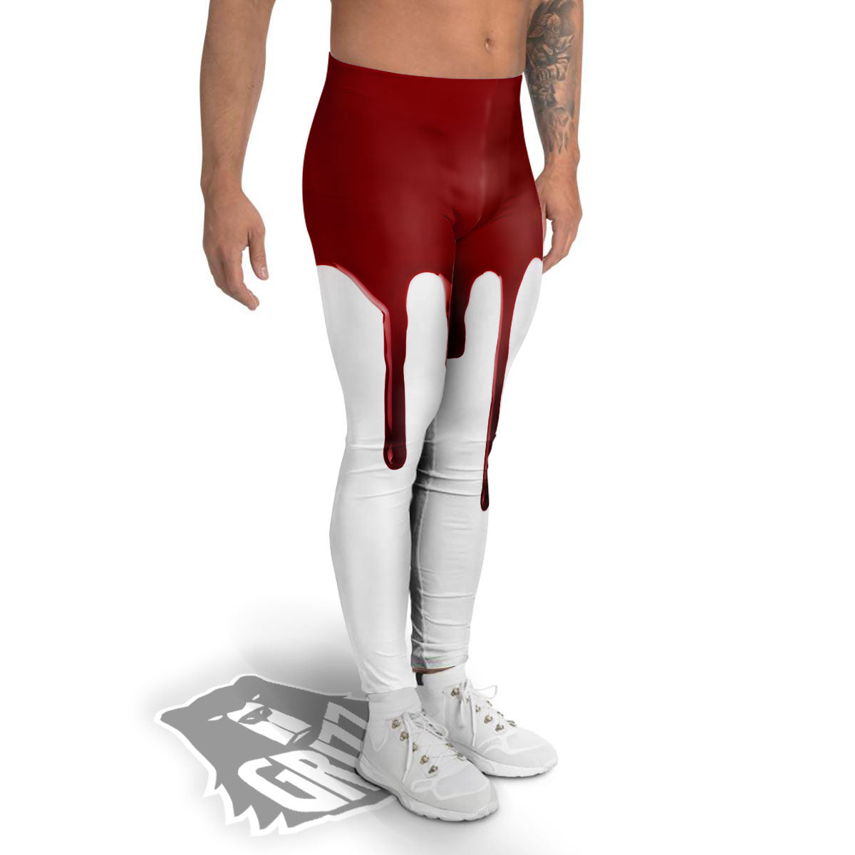 Blood Flowing Red Print Men's Leggings-grizzshop