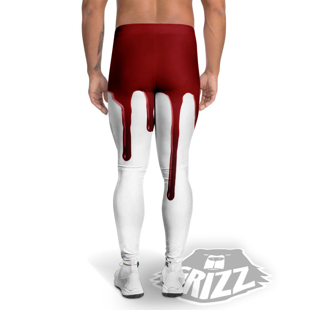Blood Flowing Red Print Men's Leggings-grizzshop