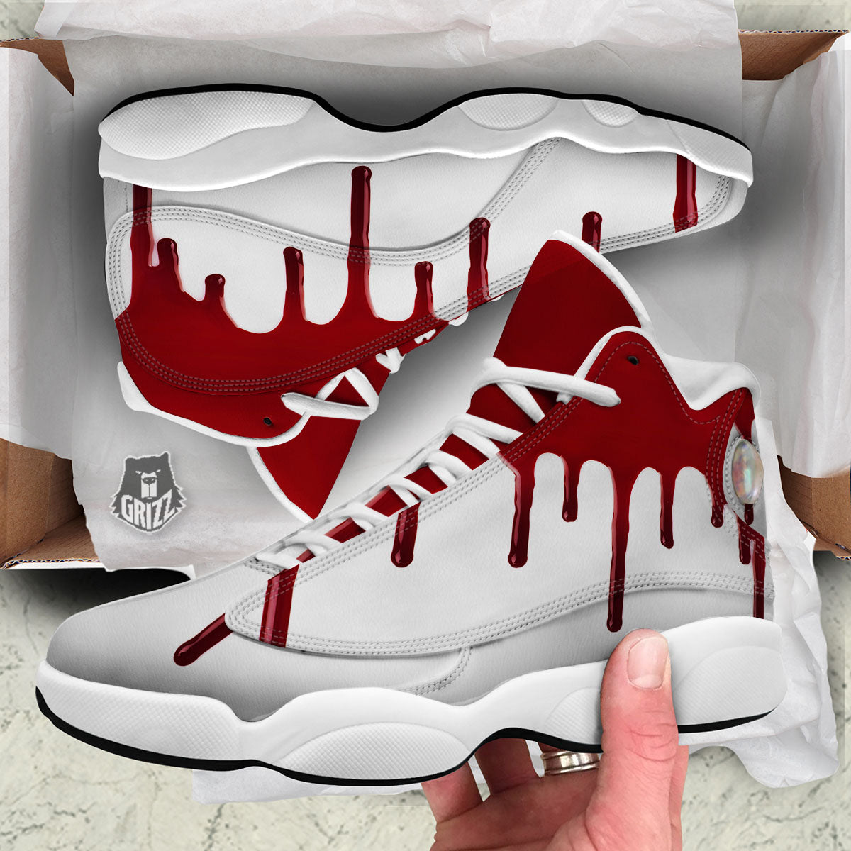 Blood Flowing Red Print White Basketball Shoes-grizzshop