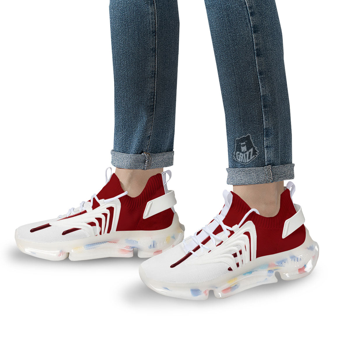 Blood Flowing Red Print White Gym Shoes-grizzshop