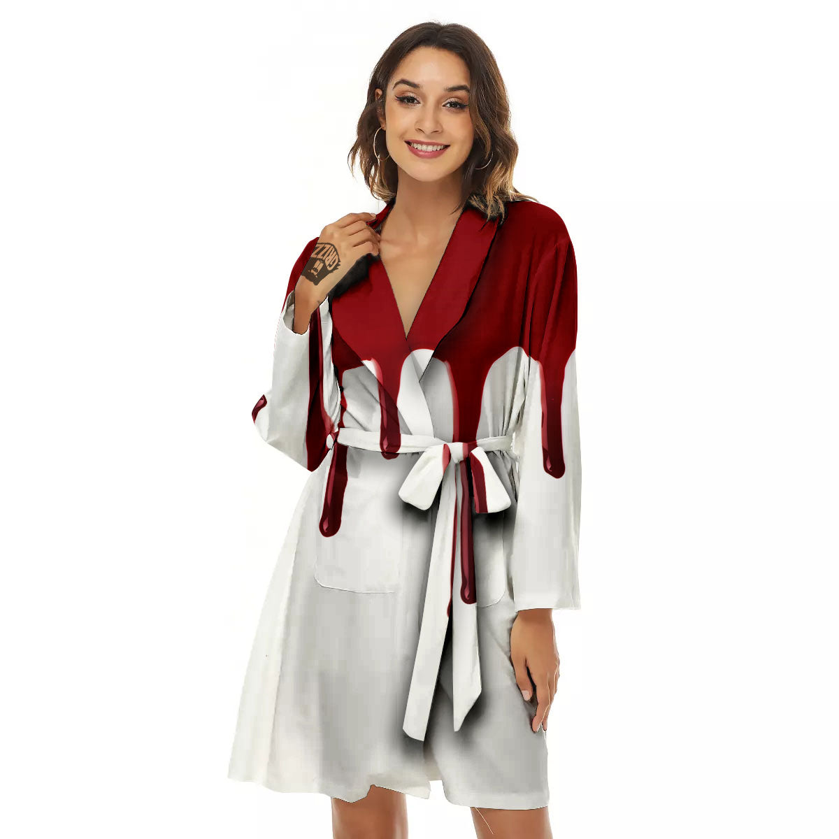 Blood Flowing Red Print Women's Robe-grizzshop