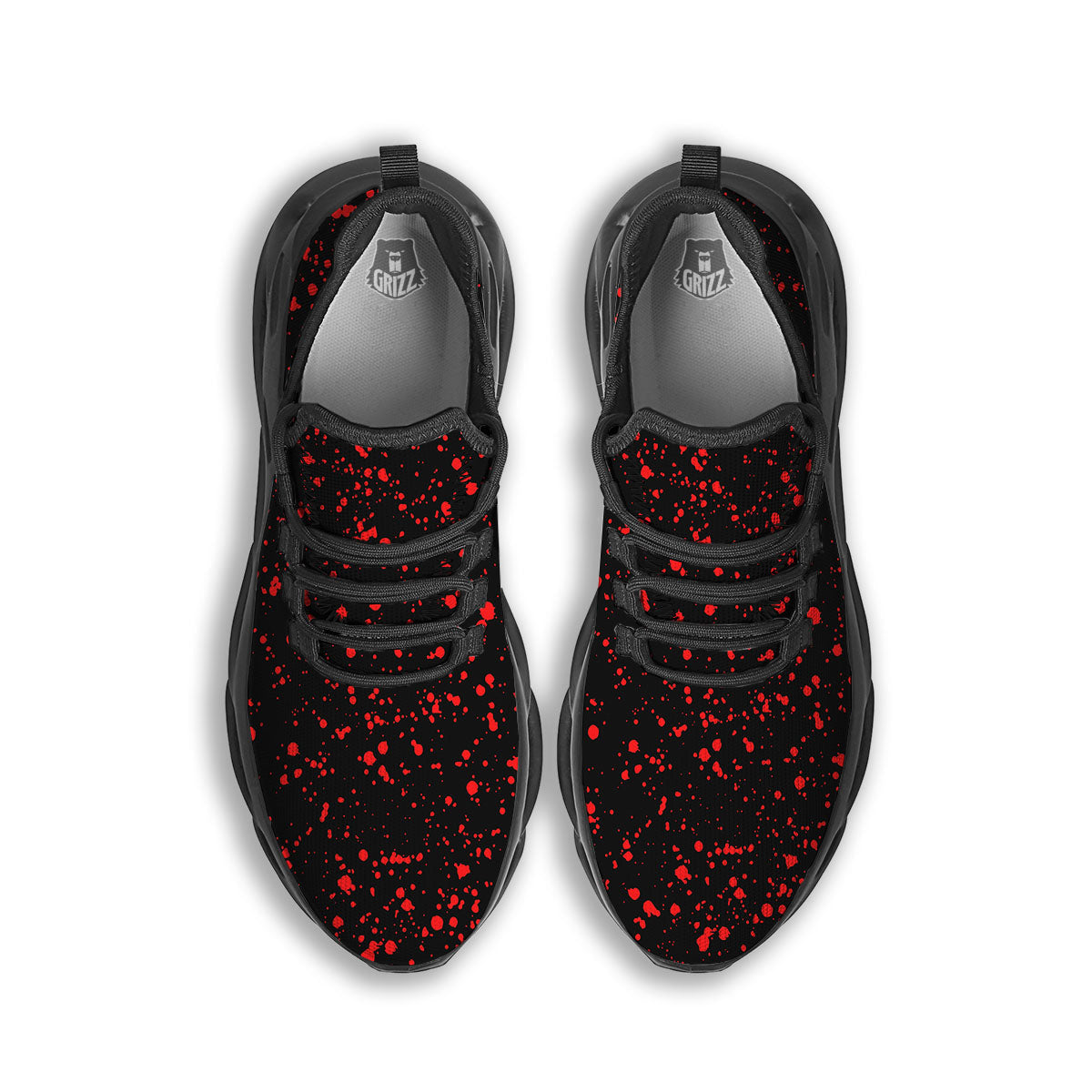 Blood Red Print Pattern Black Running Shoes-grizzshop