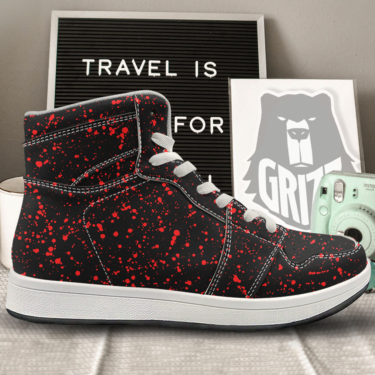 Blood Red Print Pattern High Top Sneakers-grizzshop