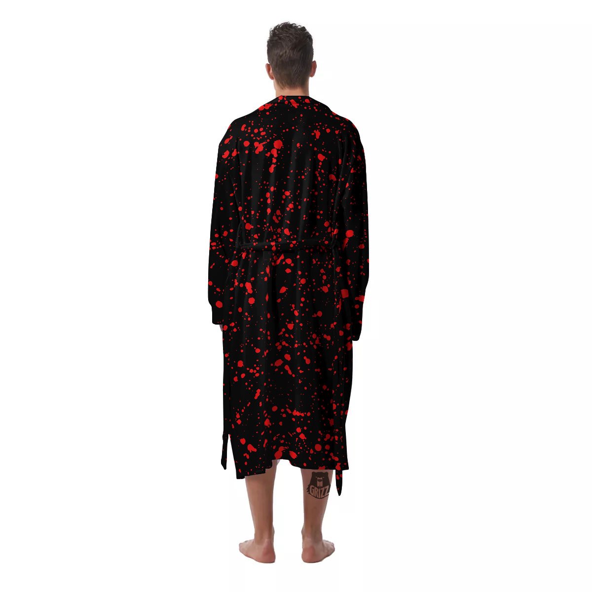 Blood Red Print Pattern Men's Robe-grizzshop