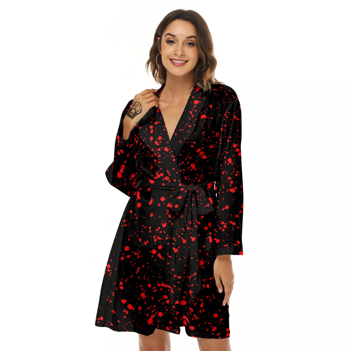 Blood Red Print Pattern Women's Robe-grizzshop