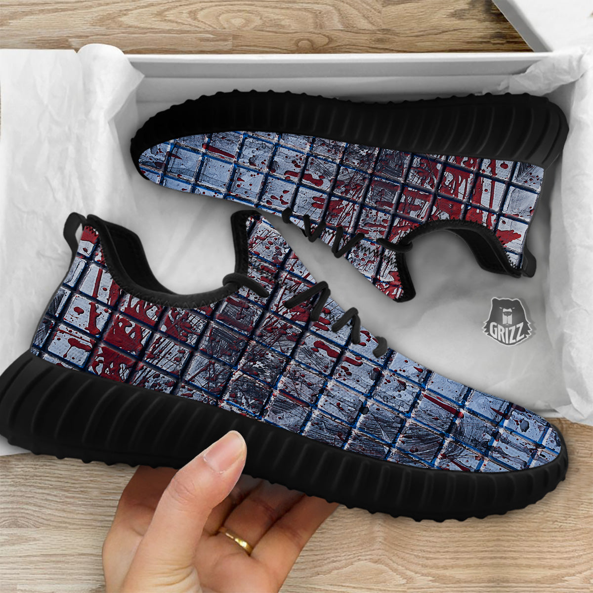 Blood Room Bloody Print Black Walking Shoes-grizzshop