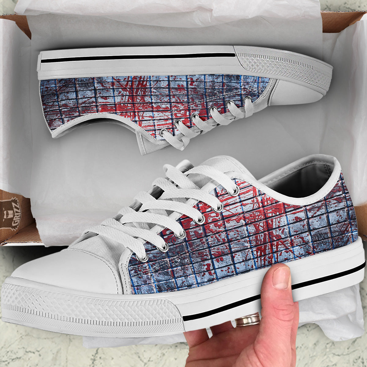 Blood Room Bloody Print White Low Top Shoes-grizzshop