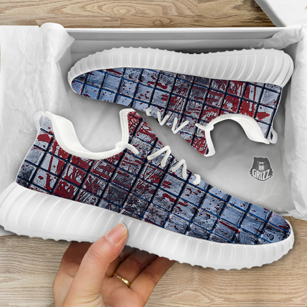 Blood Room Bloody Print White Walking Shoes-grizzshop