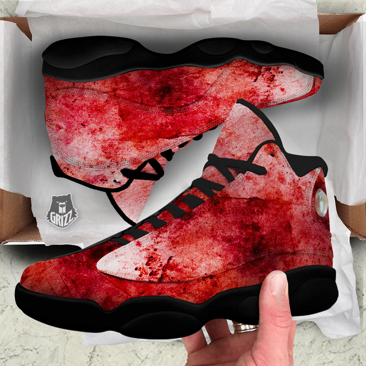 Blood Stains Red Print Black Basketball Shoes-grizzshop