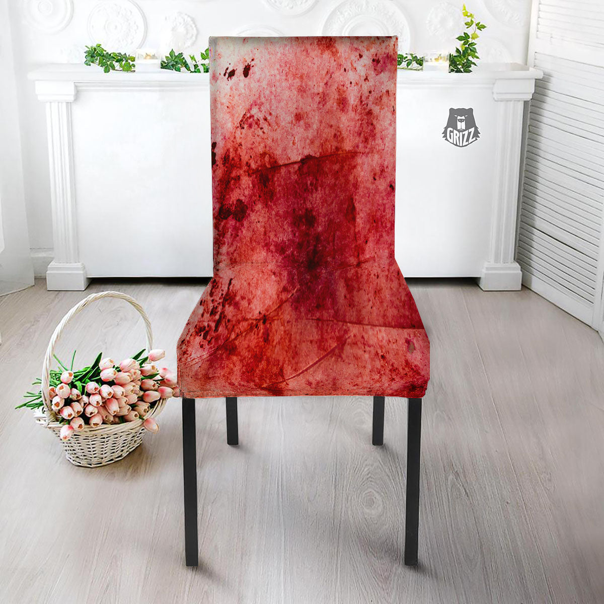 Blood Stains Red Print Dining Chair Slipcover-grizzshop