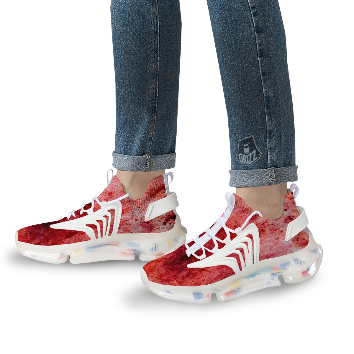 Blood Stains Red Print White Gym Shoes-grizzshop