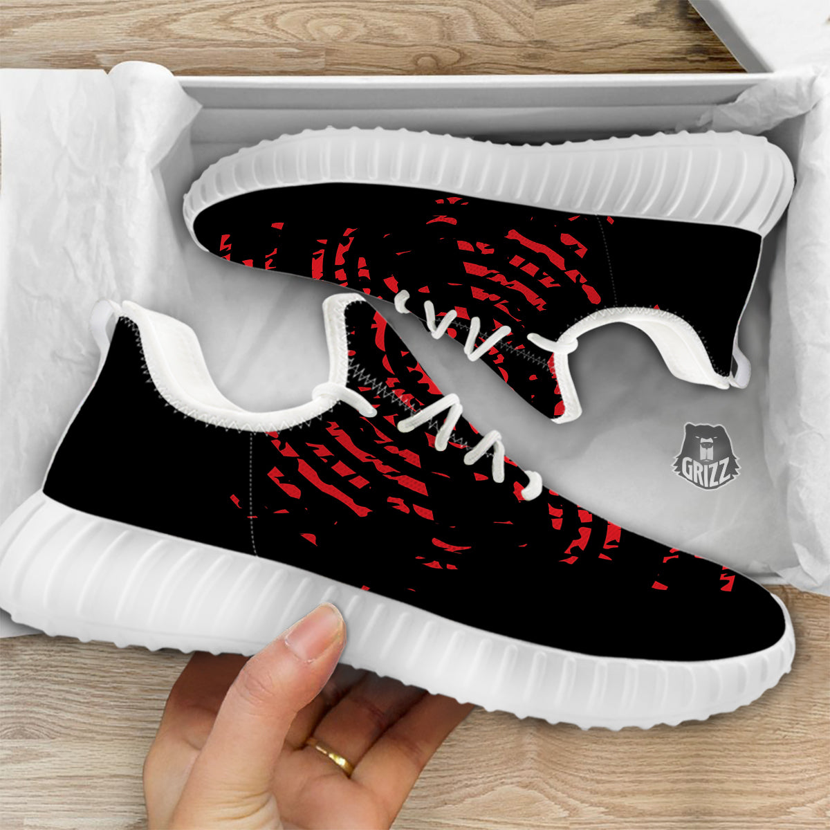 Bloody Finger Red Print White Walking Shoes-grizzshop