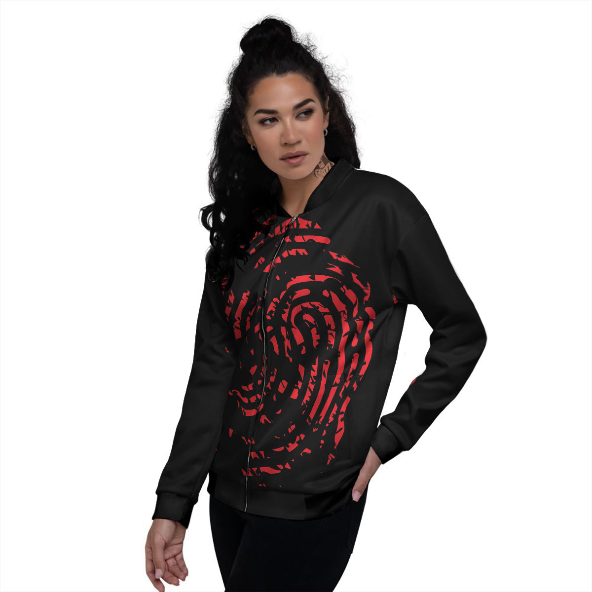 Bloody Finger Red Print Women's Bomber Jacket-grizzshop