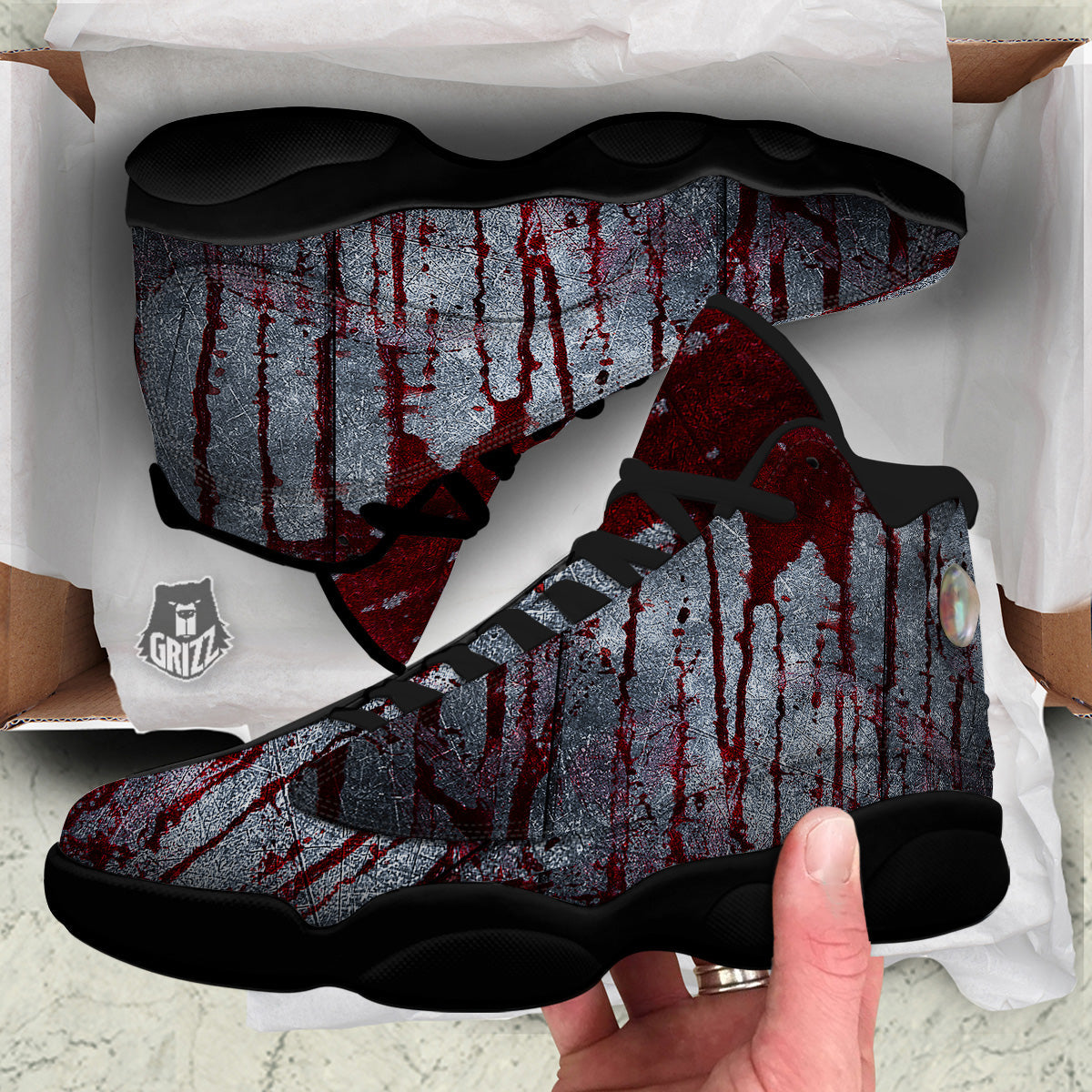 Bloody Metal Wall Print Black Basketball Shoes-grizzshop