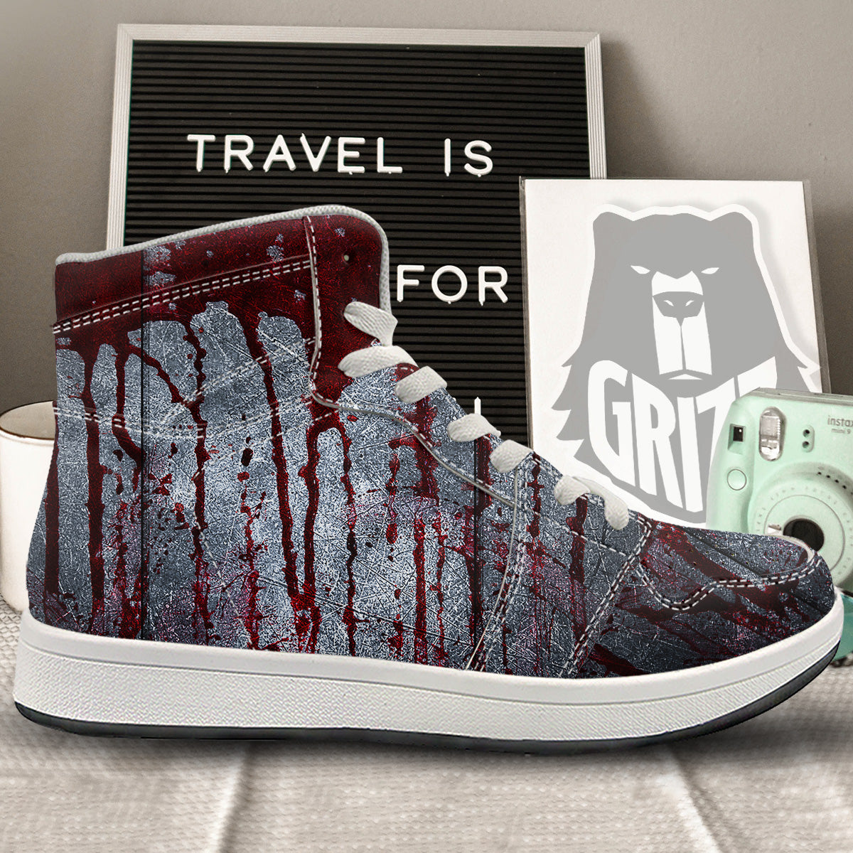 Bloody Metal Wall Print High Top Sneakers-grizzshop