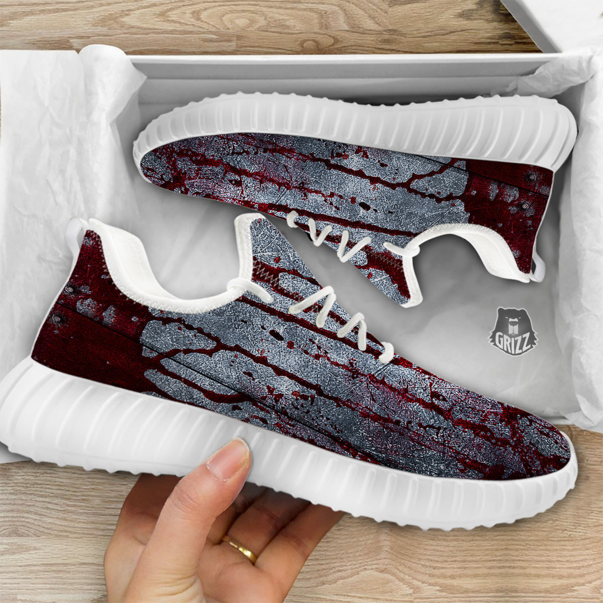 Bloody Metal Wall Print White Walking Shoes-grizzshop