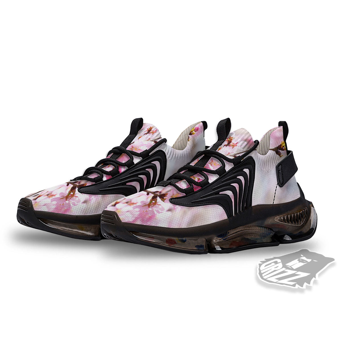 Blossom Spring Cherry Print Black Gym Shoes-grizzshop