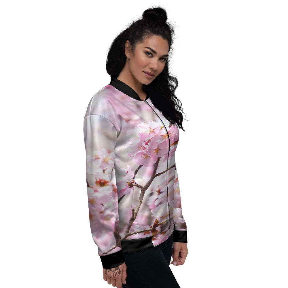Blossom Spring Cherry Print Women's Bomber Jacket-grizzshop