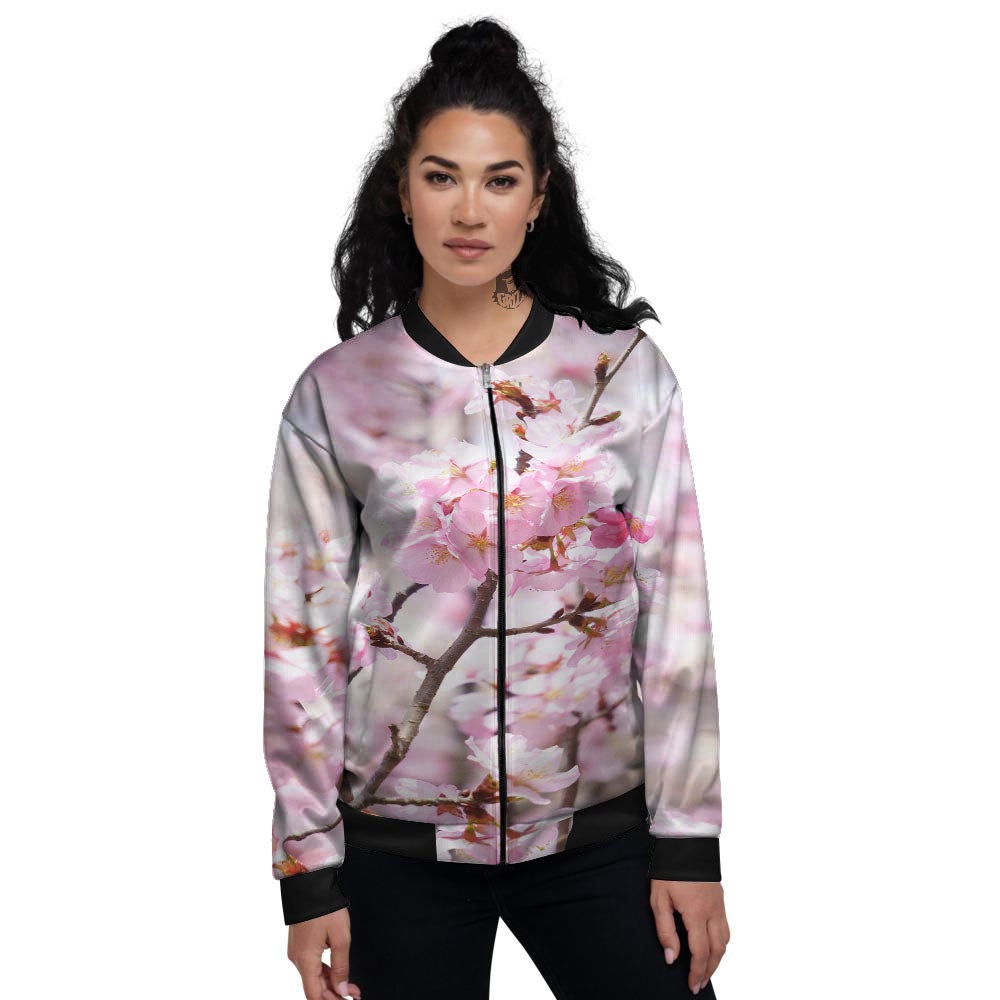 Blossom Spring Cherry Print Women's Bomber Jacket-grizzshop