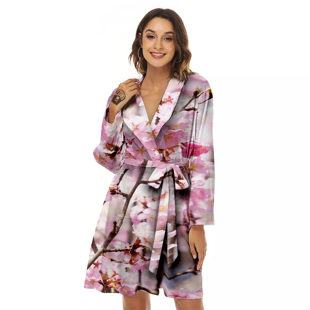 Blossom Spring Cherry Print Women's Robe-grizzshop