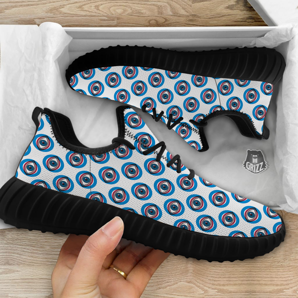 Blue Abstract Ophthalmology Print Pattern Black Walking Shoes-grizzshop