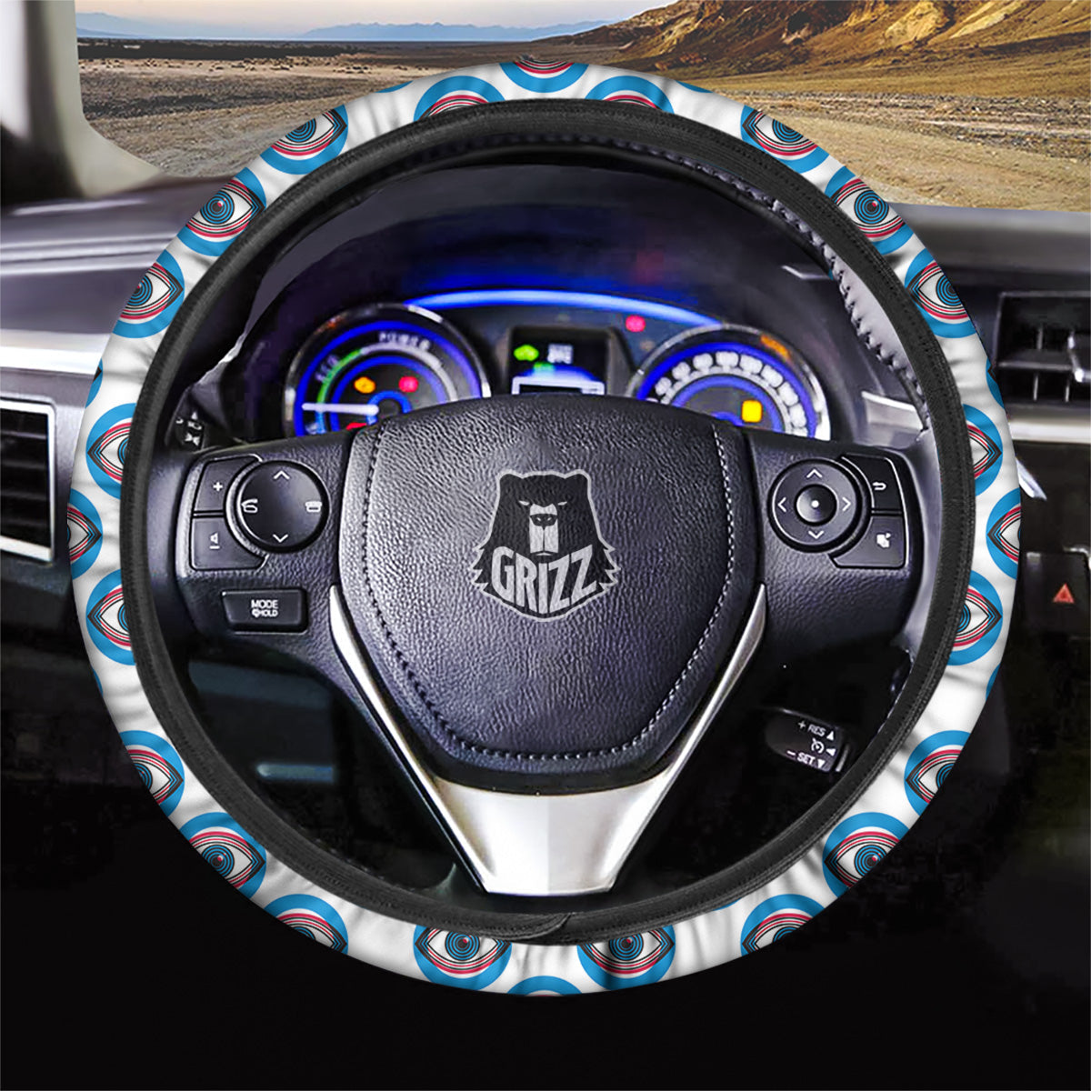 Blue Abstract Ophthalmology Print Pattern Car Steering Wheel Cover-grizzshop