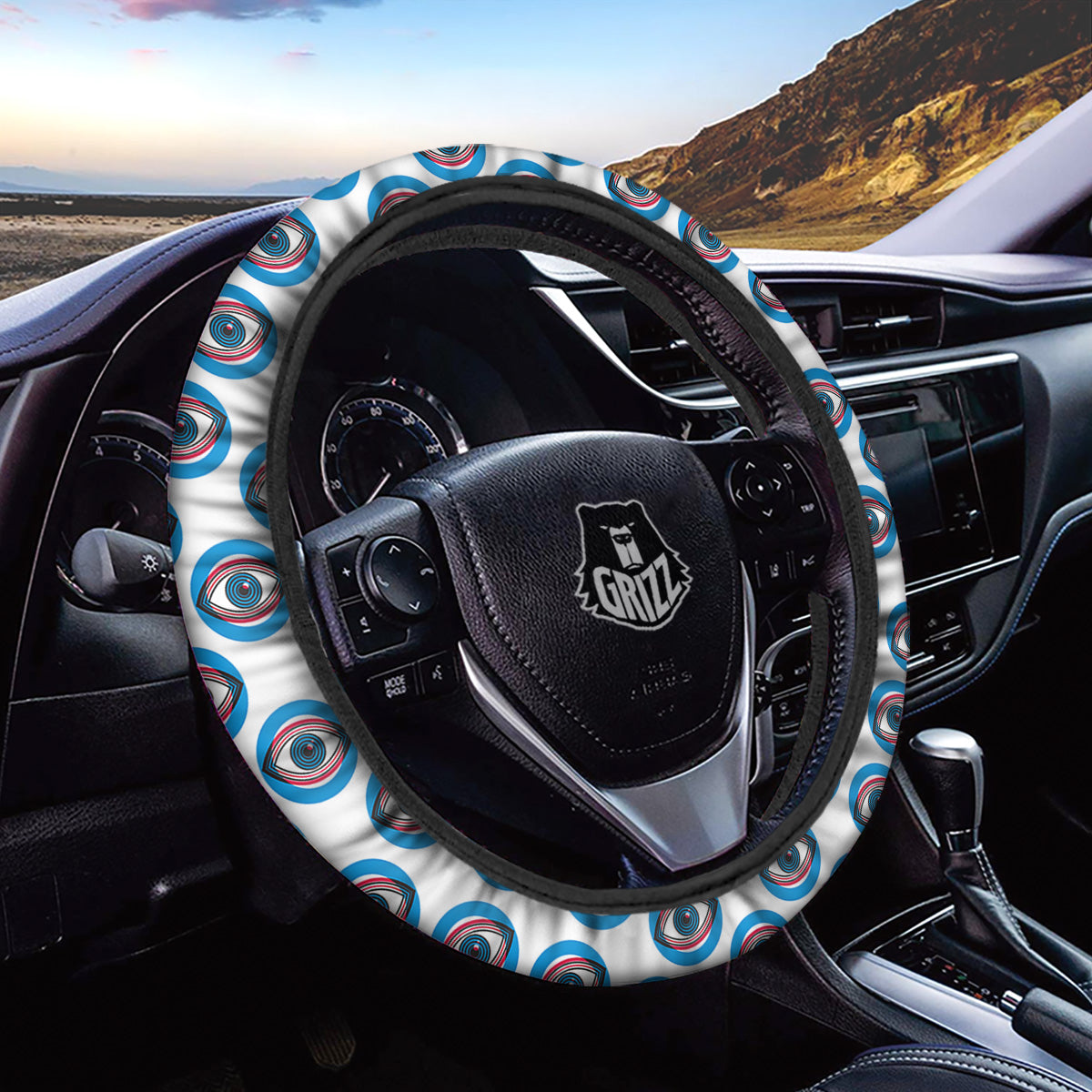 Blue Abstract Ophthalmology Print Pattern Car Steering Wheel Cover-grizzshop