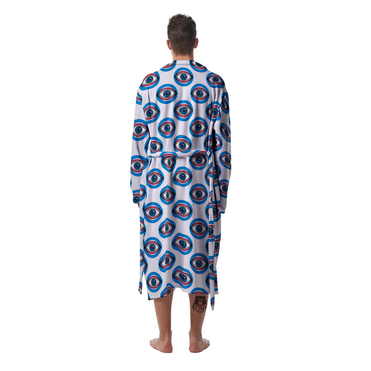 Blue Abstract Ophthalmology Print Pattern Men's Robe-grizzshop