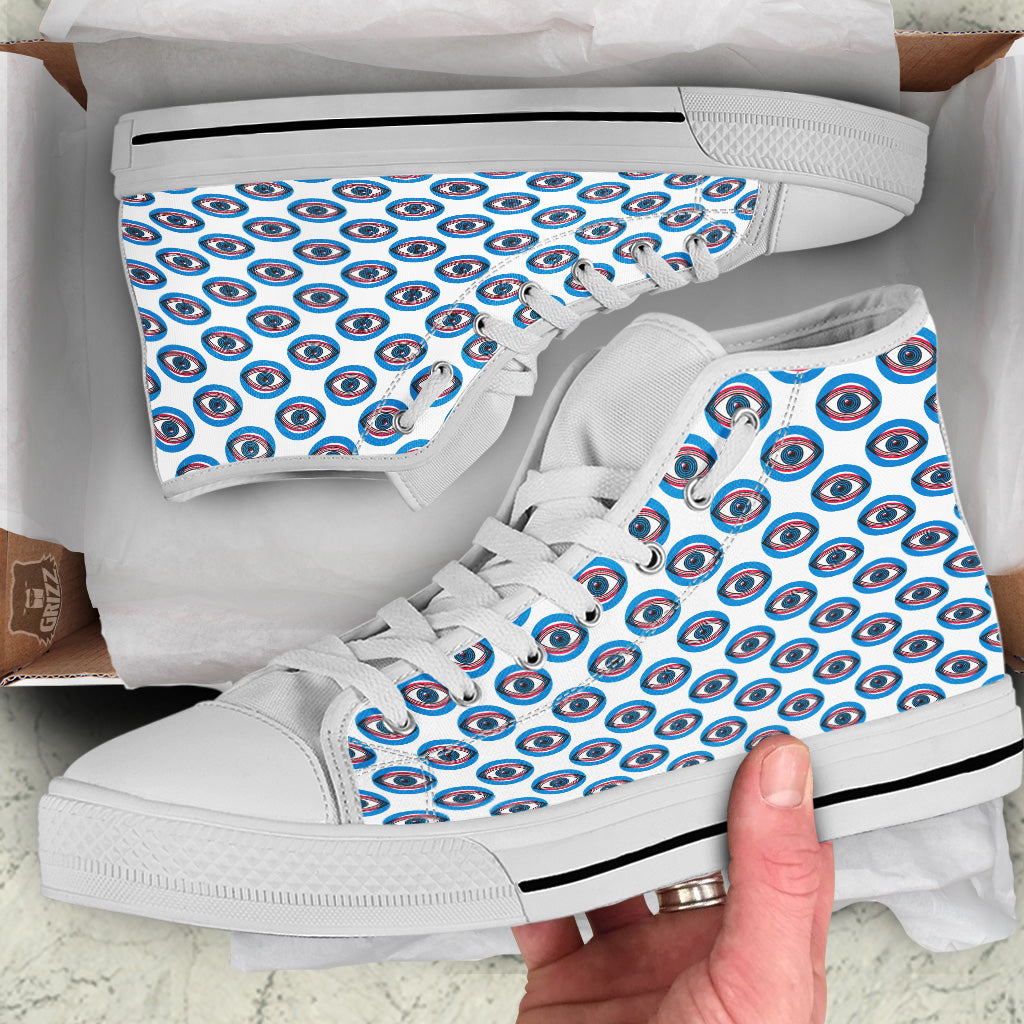 Blue Abstract Ophthalmology Print Pattern White High Top Shoes-grizzshop