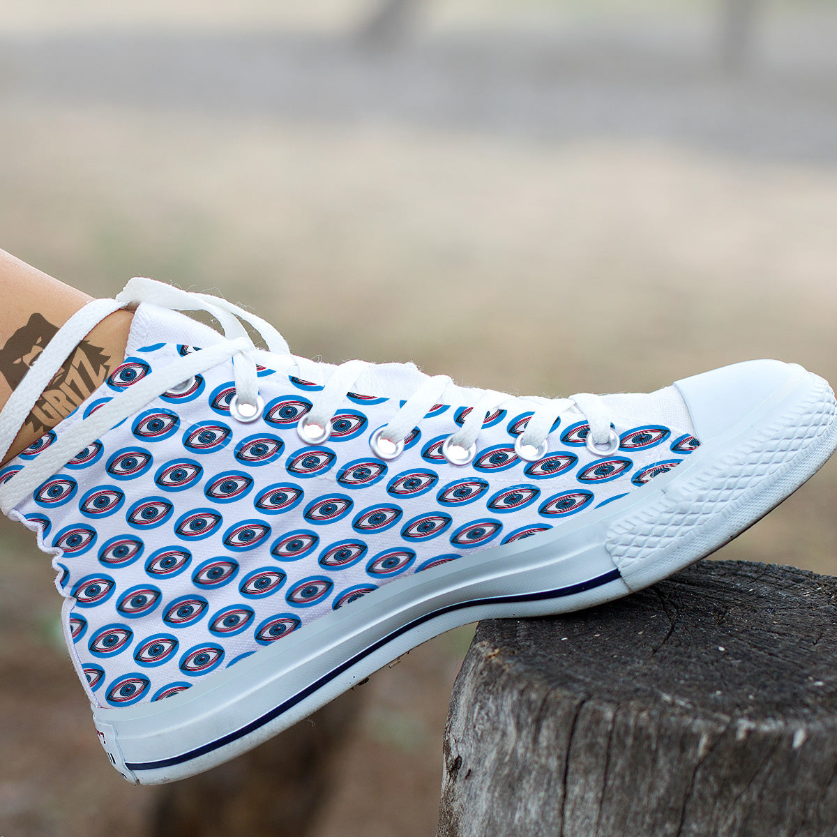 Blue Abstract Ophthalmology Print Pattern White High Top Shoes-grizzshop