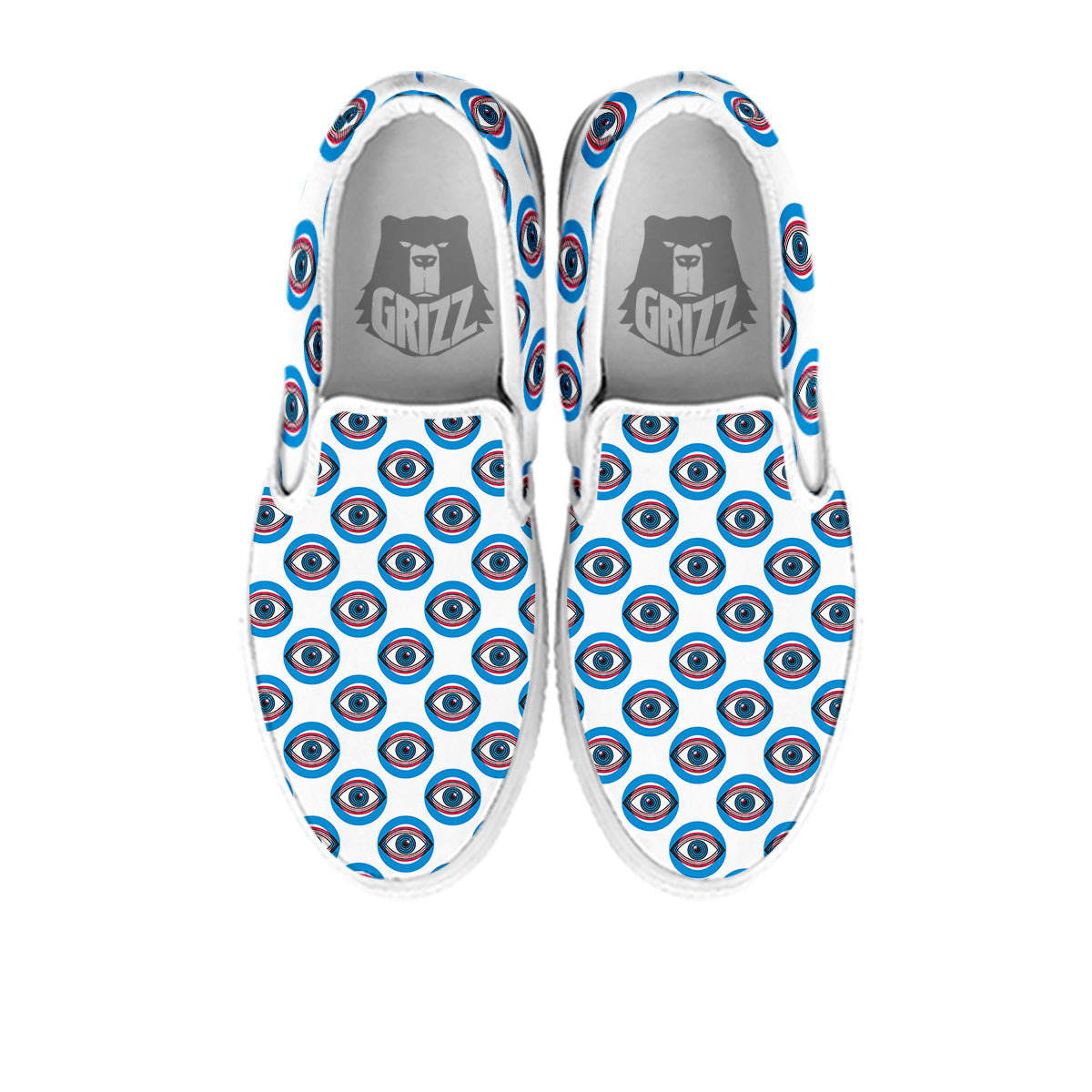 Blue Abstract Ophthalmology Print Pattern White Slip On Shoes-grizzshop