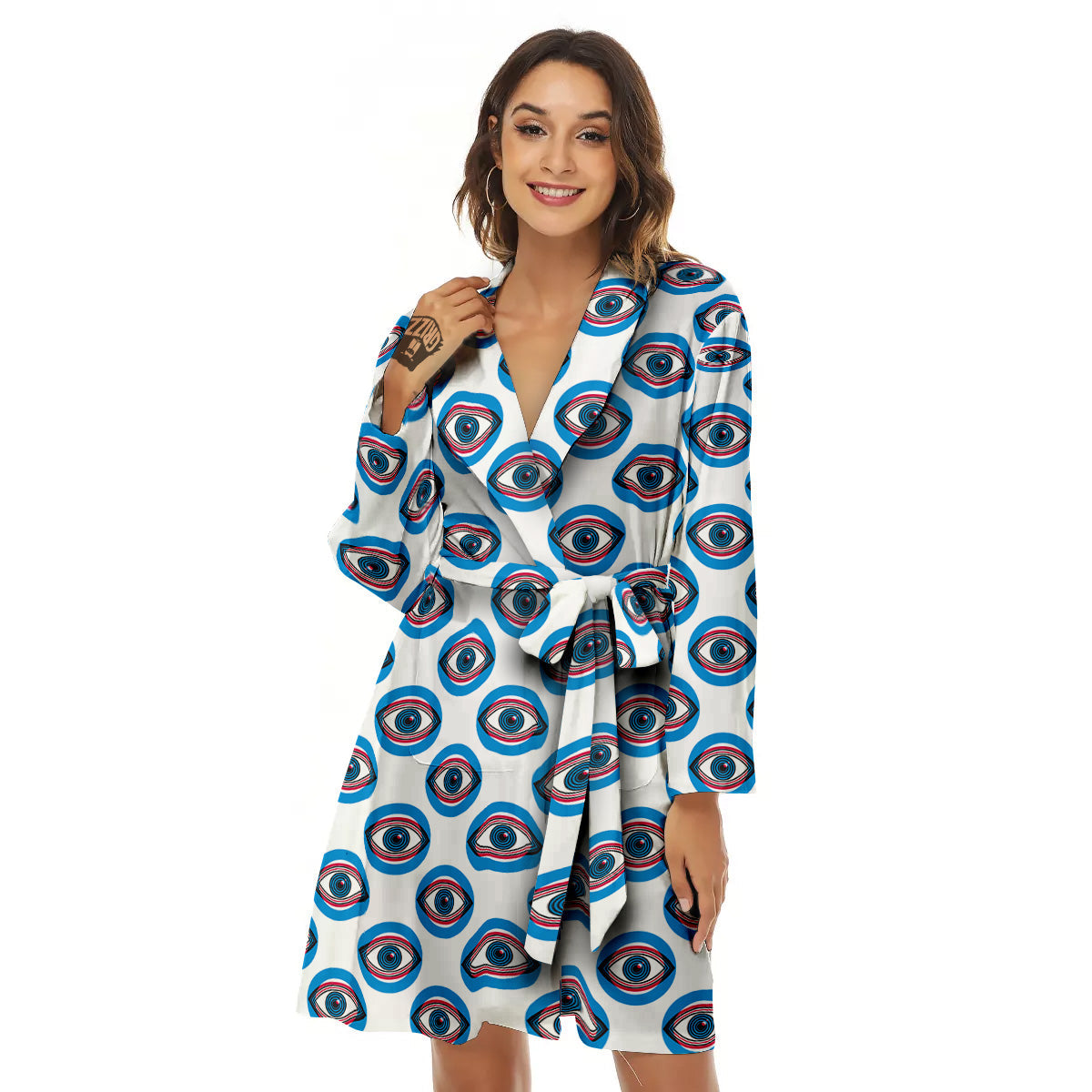 Blue Abstract Ophthalmology Print Pattern Women's Robe-grizzshop