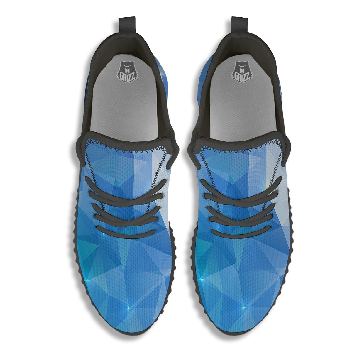Blue Abstract Shining Ice Print Black Walking Shoes-grizzshop