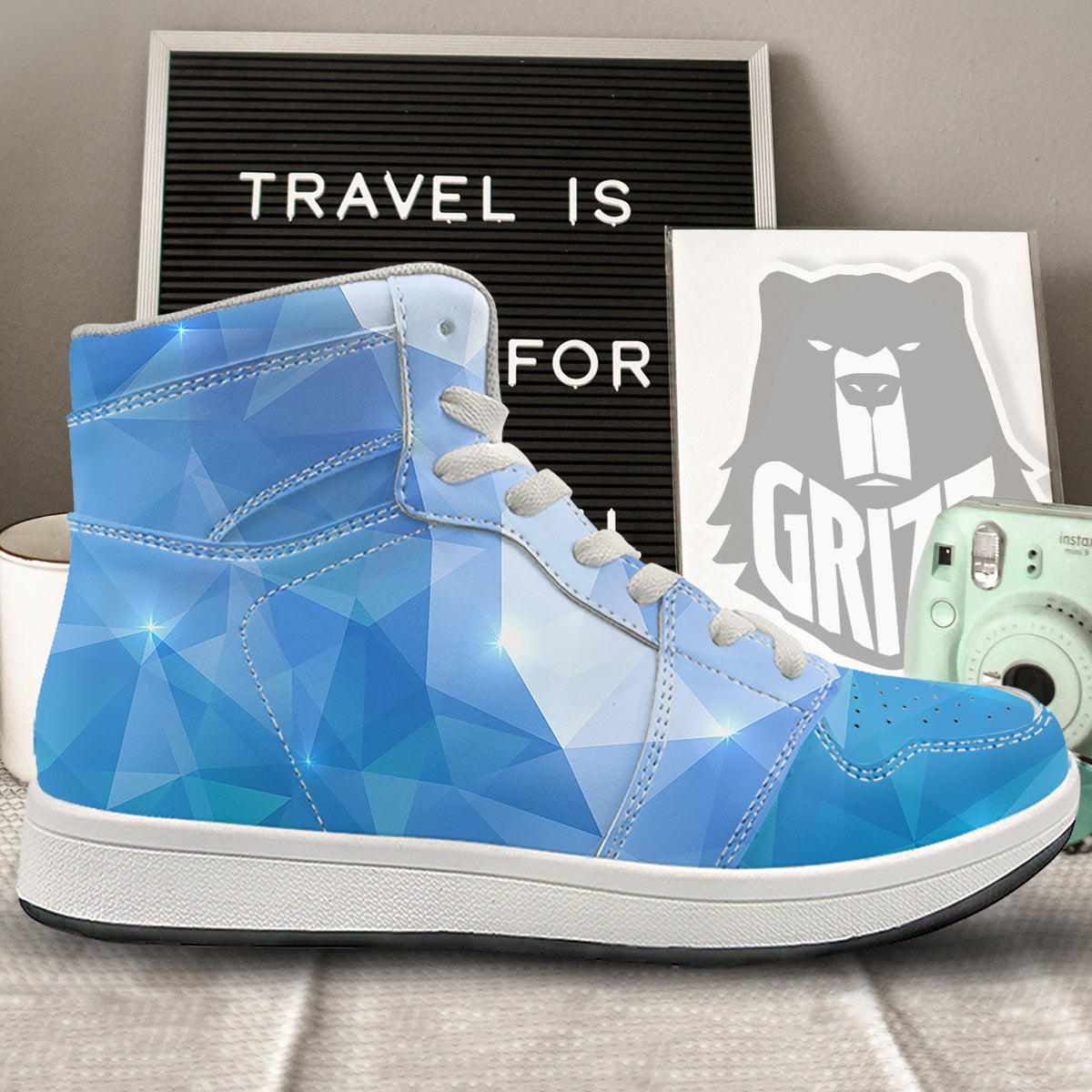 Blue Abstract Shining Ice Print High Top Sneakers-grizzshop
