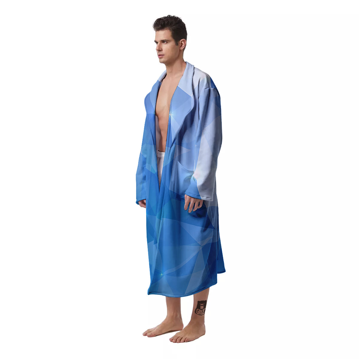 Blue Abstract Shining Ice Print Men's Robe-grizzshop