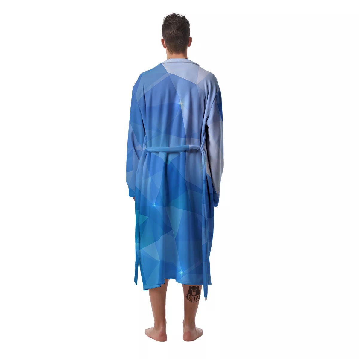 Blue Abstract Shining Ice Print Men's Robe-grizzshop
