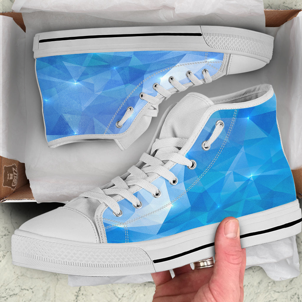 Blue Abstract Shining Ice Print White High Top Shoes-grizzshop