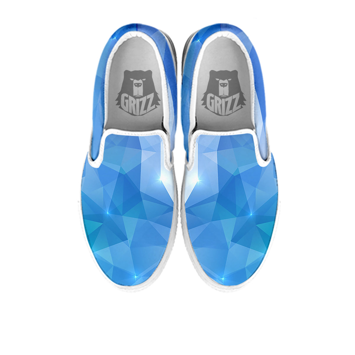 Blue Abstract Shining Ice Print White Slip On Shoes-grizzshop