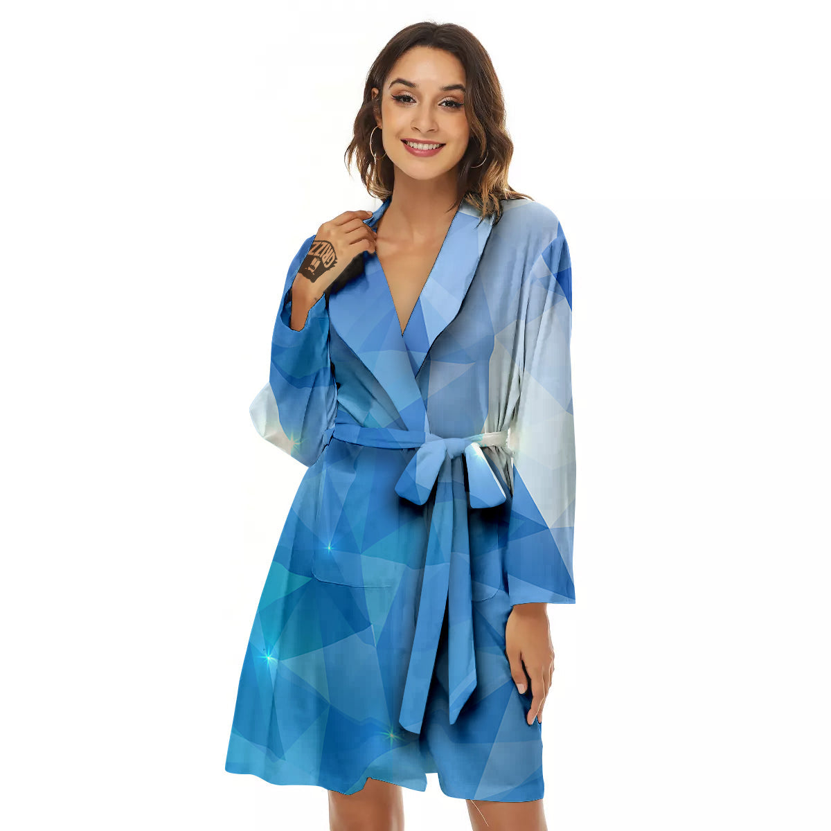Blue Abstract Shining Ice Print Women's Robe-grizzshop