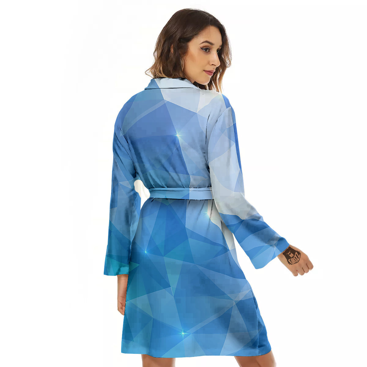 Blue Abstract Shining Ice Print Women's Robe-grizzshop