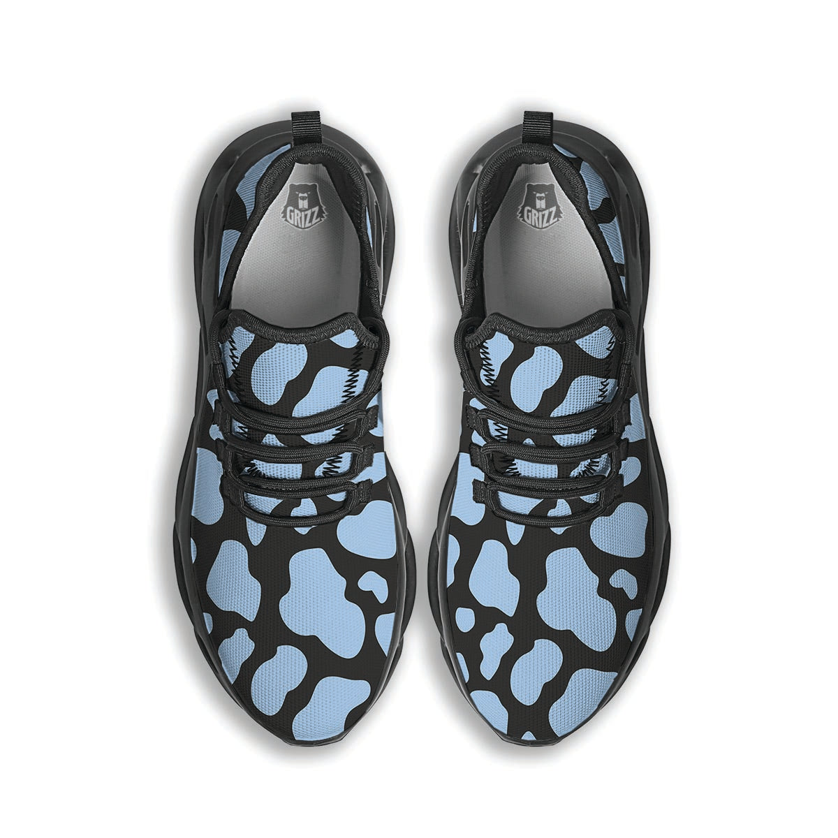 Blue And Black Cow Print Black Running Shoes-grizzshop