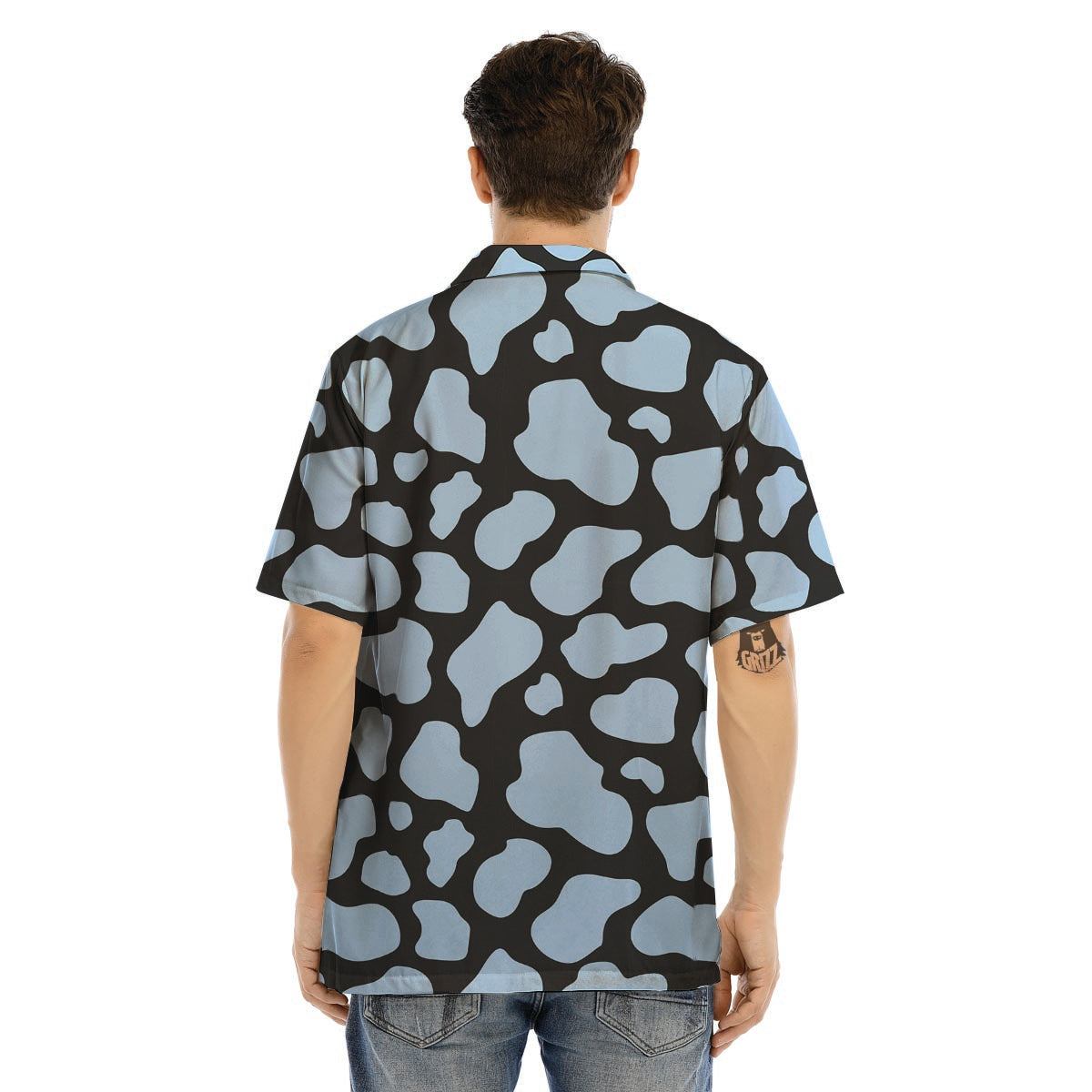 Blue And Black Cow Print Men’s Hawaiian Shirt-grizzshop