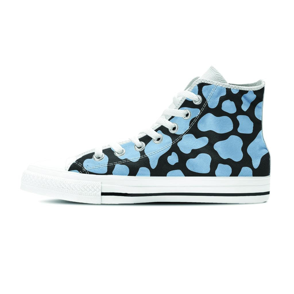 Blue And Black Cow Print Women's High Top Shoes-grizzshop
